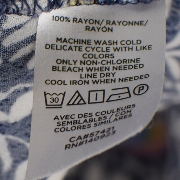 LOFT Navy Tropical Bird Print Ruffle Bright Blouse Summer Spring Lightweight - M - Picture 7 of 12